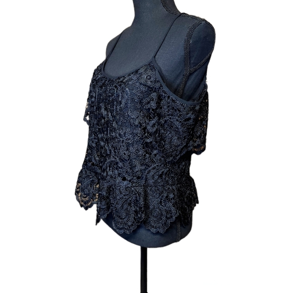 Zara Black off the cold shoulder lace tank size small - Picture 3 of 8